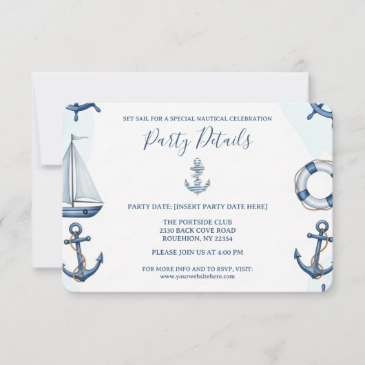 Watercolor Nautical Anchor QR Code 出欠カード (正面)
