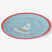 Watercolor Nautical Sailboat Birthday ペーパープレート (アングル)