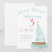Watercolor Nautical Sailboat Birthday  招待状 (正面/裏面)