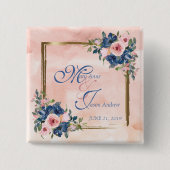 Watercolor Navy & Blush Wedding 缶バッジ (正面)