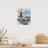 Watercolor Netherlands Windmill – Dutch ポスター (キッチン)