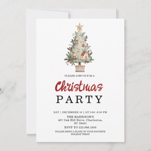 Watercolor Neutral Boho Holiday Party Invitation 招待状 (正面)