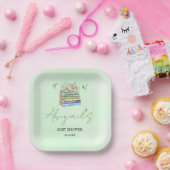 Watercolor New Chapter Begins green baby shower ペーパープレート (パーティー)