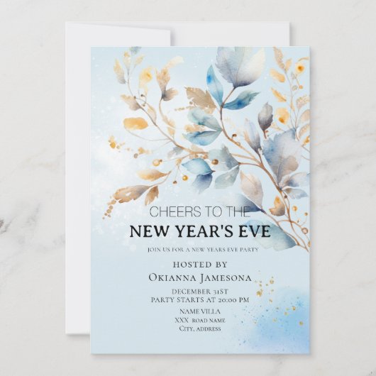 Watercolor New Year's Eve Party  招待状 (正面)