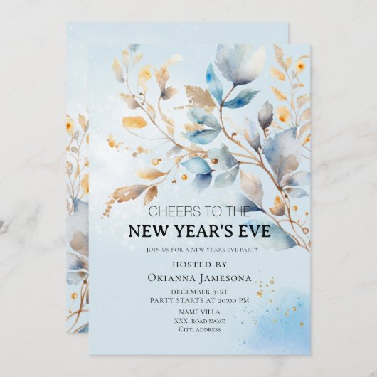 Watercolor New Year's Eve Party  招待状 (正面/裏面)