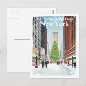 Watercolor New York City Christmas Travel ポストカード (正面/裏面)