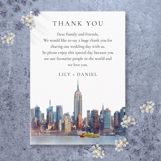 Watercolor New York City Wedding Thank You プレイスカード