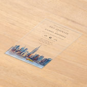 Watercolor New York Destination Wedding アクリル招待状 (レイダウン)