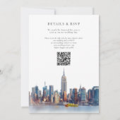Watercolor New York Skyline QR Code Wedding 招待状 (裏面)