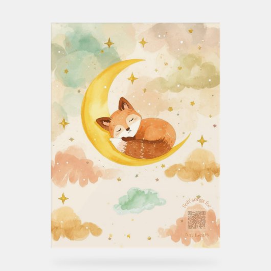 Watercolor Nursery Sign | Sleeping Baby Fox & Moon アクリルサイン (正面)