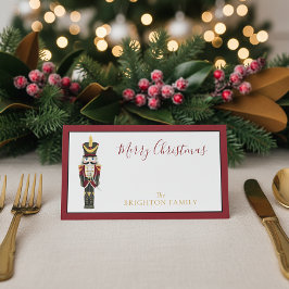Watercolor Nutcracker Red Merry Christmas Script プレイスカード