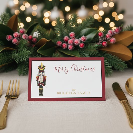Watercolor Nutcracker Red Merry Christmas Script プレイスカード