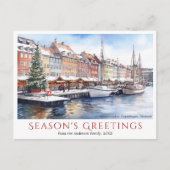 Watercolor Nyhavn Copenhagen Denmark Christmas シーズンポストカード (正面)
