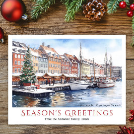 Watercolor Nyhavn Copenhagen Denmark Christmas シーズンポストカード