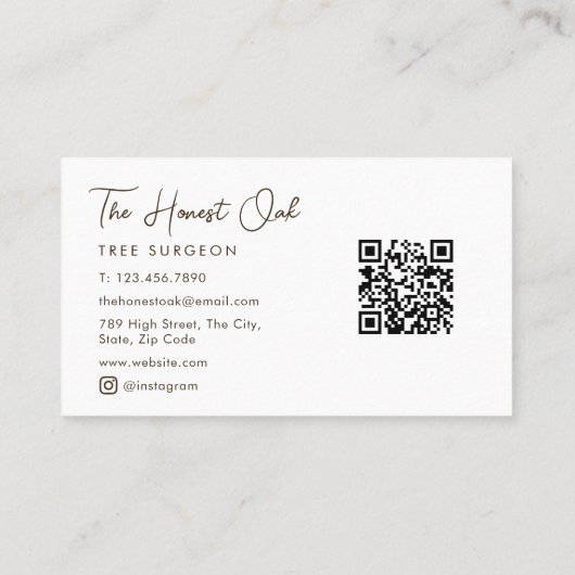  Watercolor Oak Tree Modern Elegant Script 名刺 (裏面)