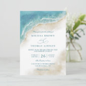Watercolor Ocean Beach Coastal QR Code Wedding 招待状 (スタンド正面)