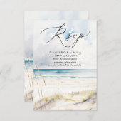 Watercolor Ocean Beach Destination Wedding RSVP エンクロージャーカード (正面/裏面)