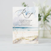 Watercolor Ocean Beach Destination Wedding RSVP エンクロージャーカード (スタンド正面)