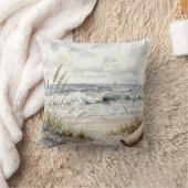 Watercolor Ocean Beach with Curled Paper クッション (ブランケット)