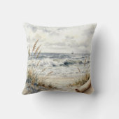Watercolor Ocean Beach with Curled Paper クッション (裏面)