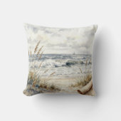 Watercolor Ocean Beach with Curled Paper クッション (正面)
