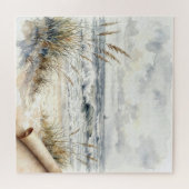 Watercolor Ocean Beach with Curled Paper ジグソーパズル (横)