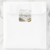 Watercolor Ocean Beach with Curled Paper スクエアシール (バッグ)