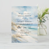 Watercolor Ocean Coastal Beach QR Code Wedding 招待状 (スタンド正面)
