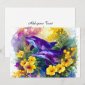 Watercolor Ocean Dolphins Tropical Flowers シーズンカード (正面/裏面)