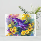 Watercolor Ocean Dolphins Tropical Flowers シーズンカード (スタンド正面)