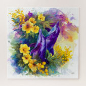 Watercolor Ocean Dolphins Tropical Flowers ジグソーパズル (横)