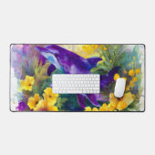 Watercolor Ocean Dolphins Tropical Flowers デスクマット (キーボード&マウス)