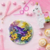 Watercolor Ocean Dolphins Tropical Flowers ペーパープレート (パーティー)