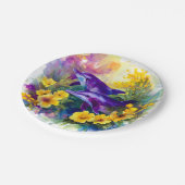 Watercolor Ocean Dolphins Tropical Flowers ペーパープレート (アングル)