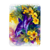 Watercolor Ocean Dolphins Tropical Flowers マグネット (縦)