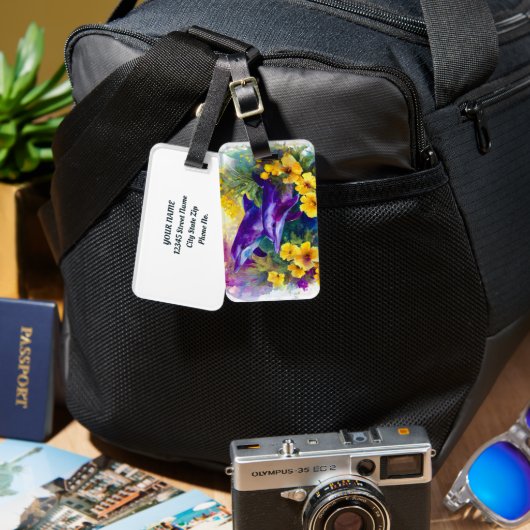 Watercolor Ocean Dolphins Tropical Flowers ラゲッジタグ (正面&裏面)