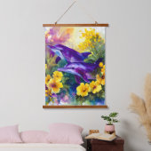 Watercolor Ocean Dolphins Tropical Flowers 吊り下げ型タペストリー (寝室)