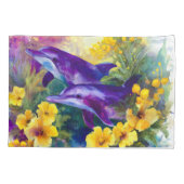 Watercolor Ocean Dolphins Tropical Flowers 枕カバー (裏面)
