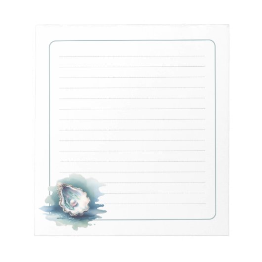 Watercolor Ocean Pearl Oyster Shell Lined Notepad ノートパッド (正面)