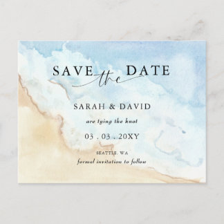Watercolor Ocean Sea Summer Beach Save the Date 案内ポストカード