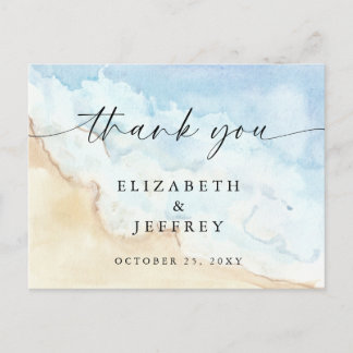 Watercolor Ocean Sea Summer Beach Thank You Card インビテーションポストカード