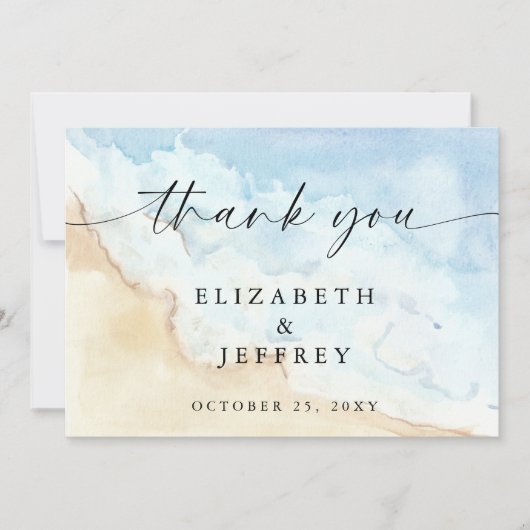 Watercolor Ocean Sea Summer Beach Thank You Card サンキューカード (正面)