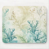 Watercolor Ocean Seaweed Plants Teal Beige Aqua  マウスパッド (正面)
