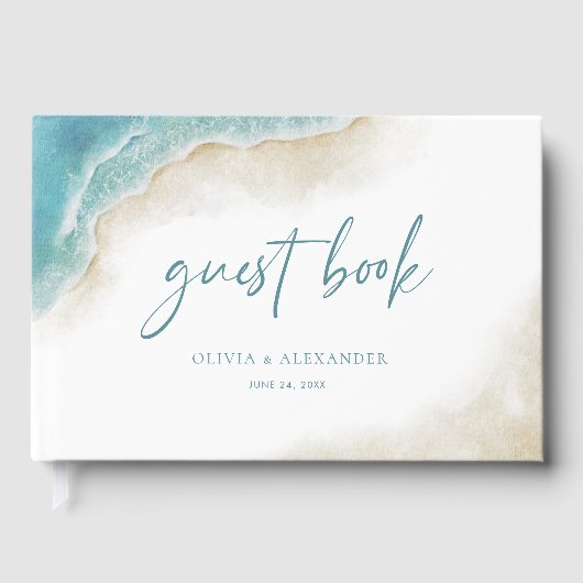 Watercolor Ocean Summer Beach Wedding ゲストブック (正面)
