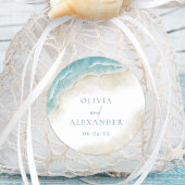 Watercolor Ocean Summer Beach Wedding ラウンドシール