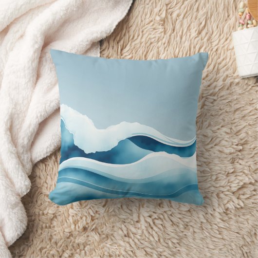 Watercolor Ocean Waves クッション (ブランケット)