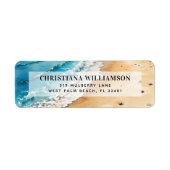 Watercolor Ocean Waves Seaside Tropical Beach ラベル (正面)