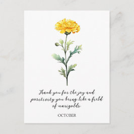 WATERCOLOR OCTOBER MARIGOLD BIRTH FLOWER POSTCARD ポストカード