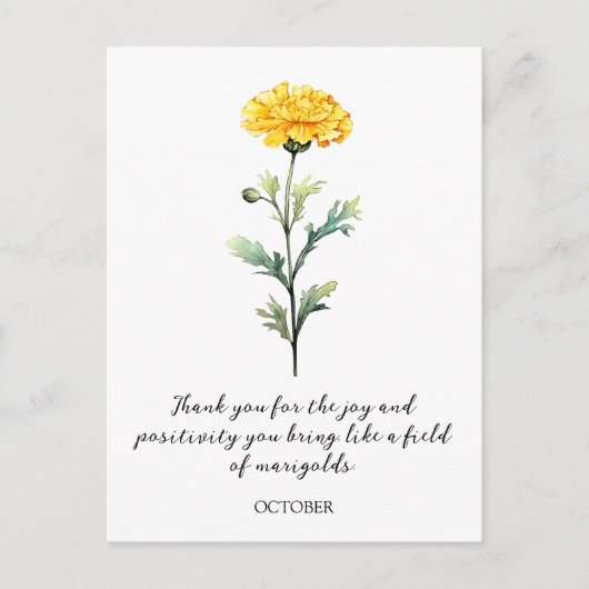 WATERCOLOR OCTOBER MARIGOLD BIRTH FLOWER POSTCARD ポストカード (正面)