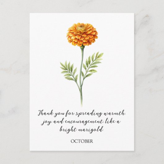 WATERCOLOR OCTOBER MARIGOLD BIRTH FLOWER POSTCARD ポストカード (正面)